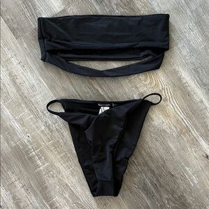 Nasty Gal | Black Bandeau Cut Out High Leg Bikini Set